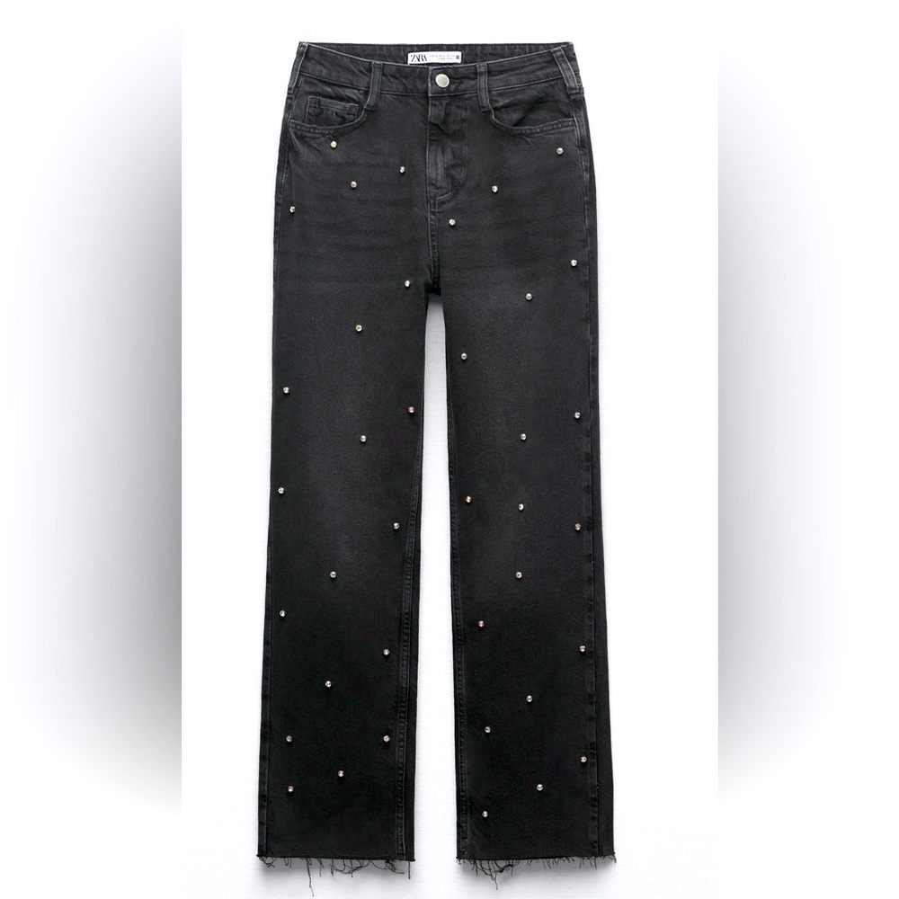 High rise straight cropped jewel jeans